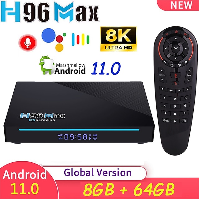  Smart TV Box H96 MAX RK3566 Quad Core Android 11.0 8GB RAM 128GB ROM 1080p 8K with Dual Wi-Fi 2.4G/5.0G Media Player Google Play Youtube