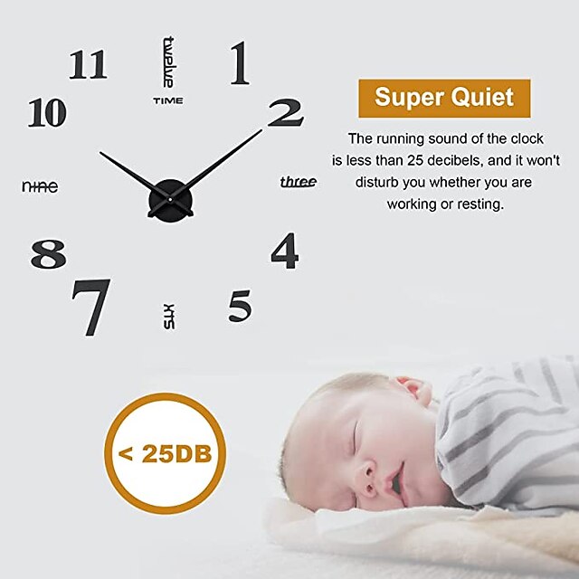 Frameless Large DIY Wall Clock, Modern 3D Wall Clock with Mirror