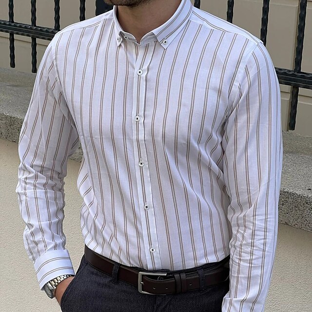 Mens Clothing Mens Shirts | Mens Shirt Striped Turndown Street Casual Button-Down Long Sleeve Tops Business Casual Fashion Breat