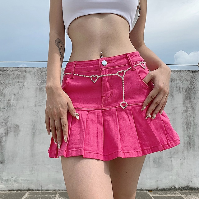 Womens Clothing Womens Bottoms | Womens Fashion Cargo Skirts Carnival Homecoming Denim Solid Colored 2 in 1 Blue Pink Light Blue