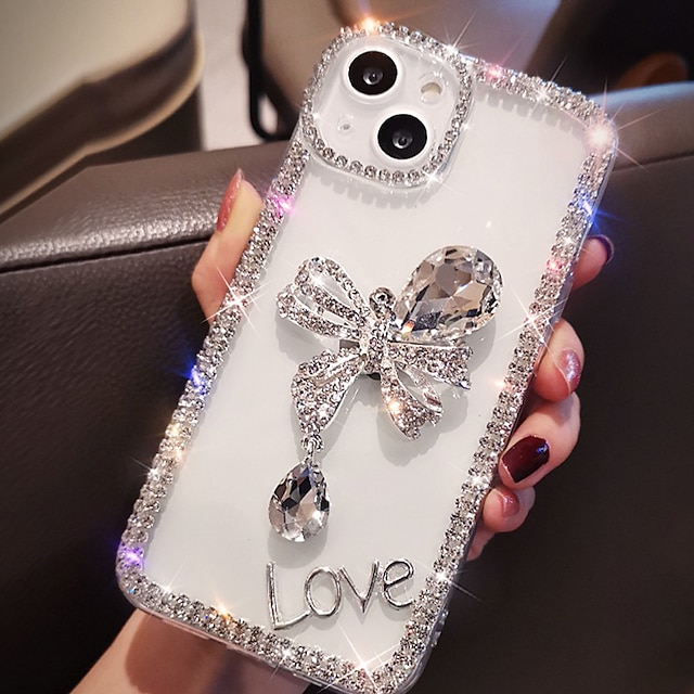  Phone Case For iPhone 15 Pro Max Plus iPhone 14 Pro Max Plus 13 12 11 Mini X XR XS 8 7 Back Cover for Women Girl Bling Glitter Shiny Shockproof Butterfly Acrylic Rhinestone