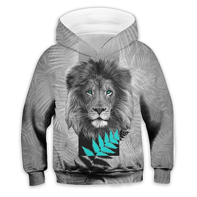 Baby & Kids Boys Clothing | Kids Boys Hoodie Long Sleeve 3D Print Lion Animal Pocket Gray Children Tops Fall Spring Active Fashi