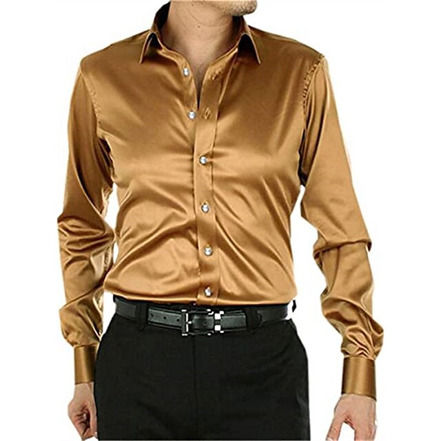 Mens Clothing Mens Shirts | Mens Shirt Solid Color Turndown Party Daily Button-Down Long Sleeve Tops Casual Fashion Comfortable 