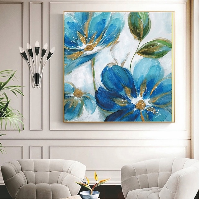 Home & Garden Wall Art | Handmade Hand Painted Oil Painting Wall Art Blue flower Home Decoration Decor Rolled Canvas No Frame Un