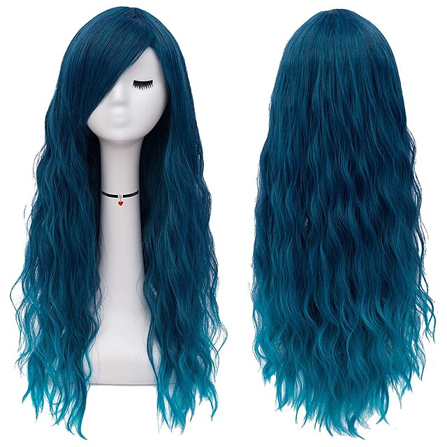 Beauty & Hair Wigs & Hair Pieces | Wig Blue Ladies Long Curls for Women with Bangs Ombre Wavy / Curly Natural Wig Cosplay Everyd