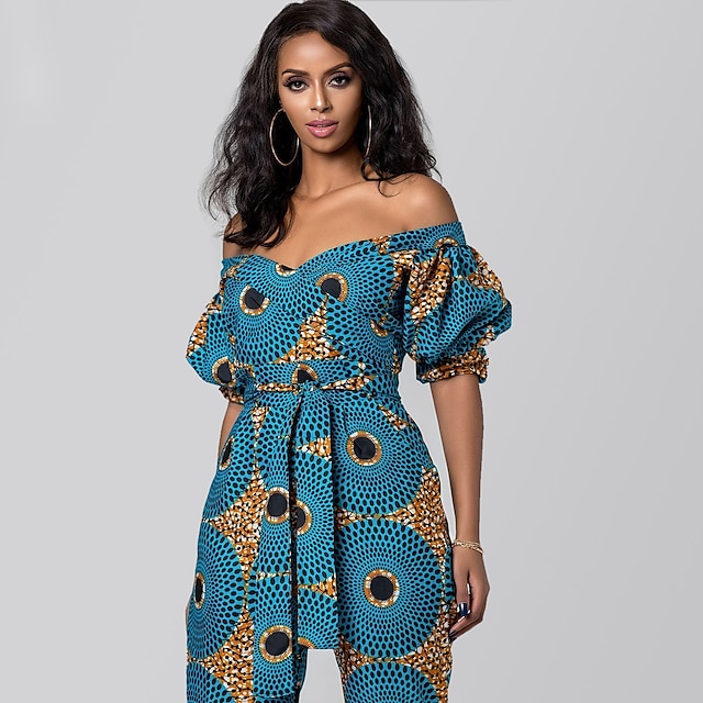 Toys & Hobbies Cosplay & Costumes | Main Actress Adults Womens African Print Kitenge Off Shoulder Boho Dress Jumpsuit Modern Afr