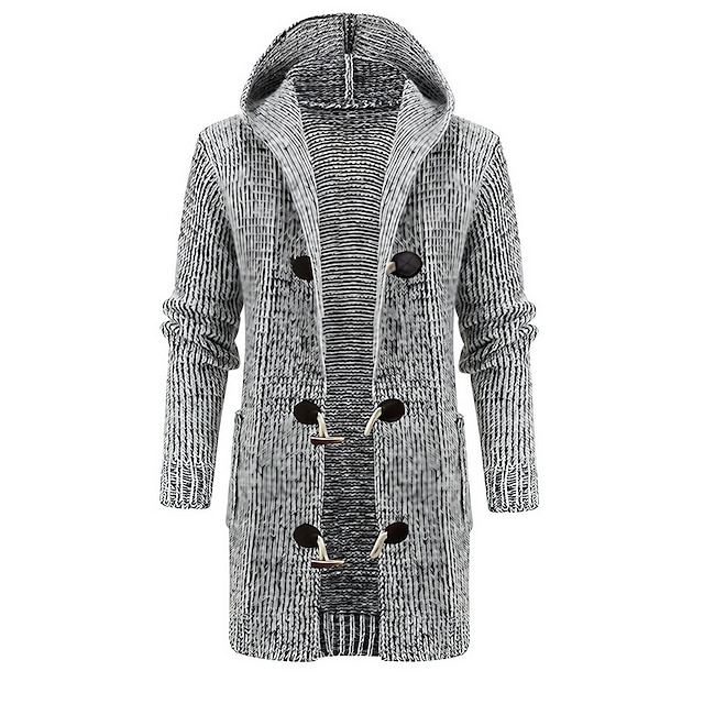  Men's Cardigan Sweater Sweater Jacket Knit Knitted Solid Color Hooded Stylish Casual Clothing Apparel Winter Fall Wine Khaki M L XL