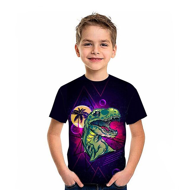 Baby & Kids Boys Clothing | Kids Boys T shirt Short Sleeve 3D Print Dinosaur Animal Crewneck Black Children Tops Spring Summer A