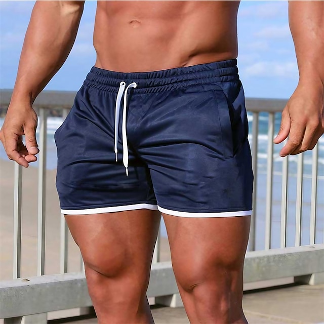 Men's Active Shorts Casual Shorts Elastic Drawstring Design Solid Color ...