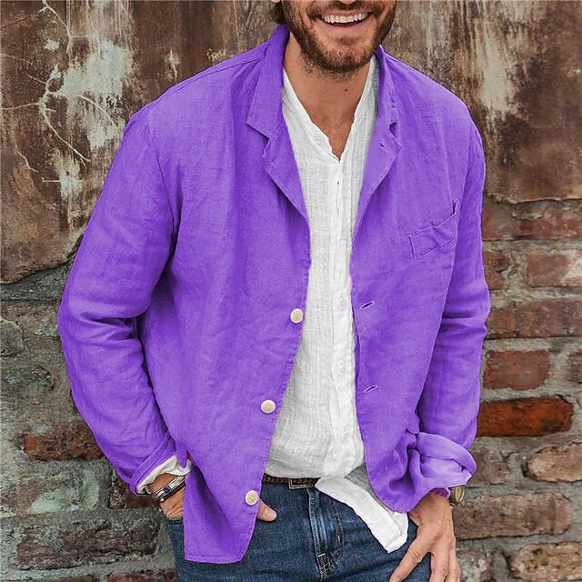 Men's Summer Jacket Linen Jacket Jacket Blazer Breathable Outdoor Daily Single Breasted Turndown