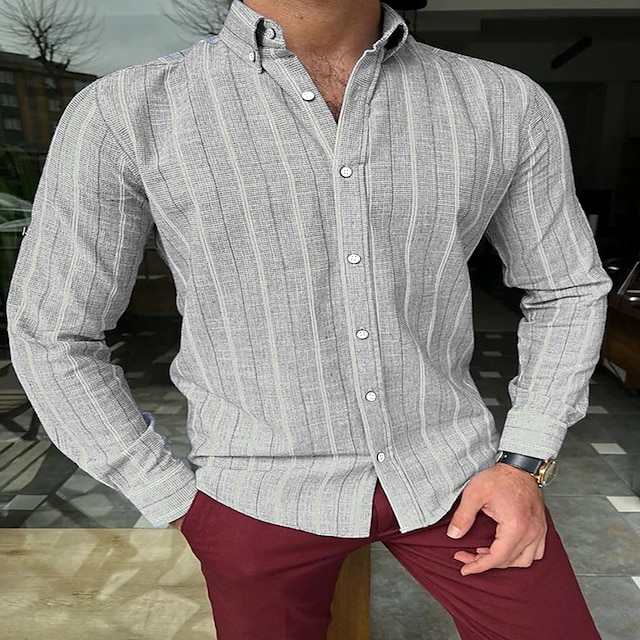 Mens Clothing Mens Shirts | Mens Shirt Striped Turndown Street Casual Button-Down Long Sleeve Tops Casual Fashion Breathable Com