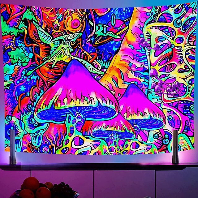 Home & Garden Home Decor | Blacklight UV Reactive The Underwater World Tapestry Fluorescence Psychedelic Mushroom Tapestry Black