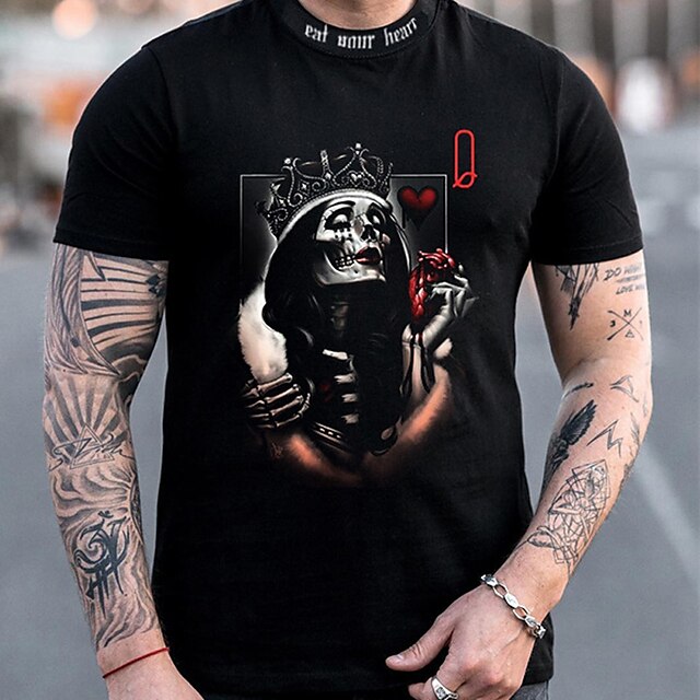 Mens Clothing Mens Tees & Tank Tops | Mens Unisex T shirt Tee Hot Stamping Graphic Prints Skull Crew Neck Street Daily Print Sho