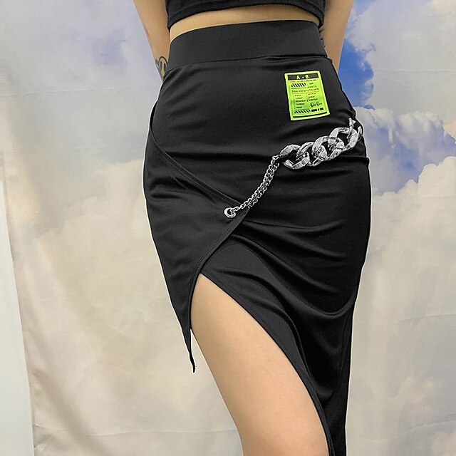 Womens Clothing Womens Bottoms | Womens Fashion Cargo Skirts Casual / Daily Weekend Solid Colored Split Black S M L / Asymmetric