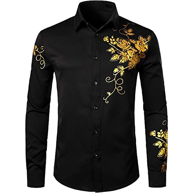 Mens Clothing Mens Shirts | Mens Shirt Floral Turndown Party Daily Button-Down Long Sleeve Tops Casual Fashion Comfortable White