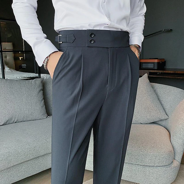 Men's Dress Pants Trousers Pleated Pants Suit Pants Gurkha Pants Pocket High Rise Solid Color ...