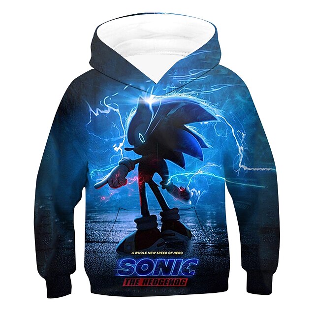 Baby & Kids Boys Clothing | Kids Boys Hoodie Sonic Long Sleeve 3D Print Graphic Patterned Pocket Colorblock Black Blue Children 