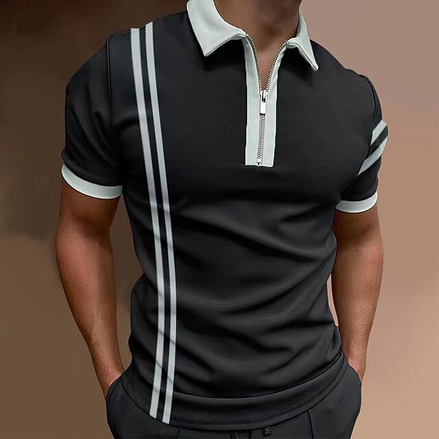 Men's Polo Shirt Golf Shirt Street Casual Turndown Quarter Zip Short Sleeve main image 0