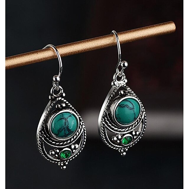 Shoes & Bags Fashion Accessories | LUCKY DOLL Retro Turquoise Earrings European and American Fashion Marcasite Earrings Jewelry 