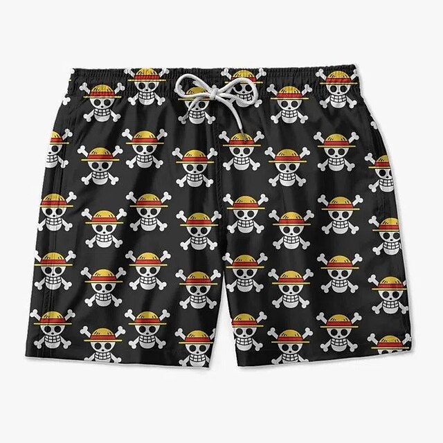  One Piece Monkey D. Luffy Shorts Beach Shorts Board Shorts Anime 3D Elastic Drawstring Design For Men's Adults' Masquerade Back To School 3D Print Yoga Daily