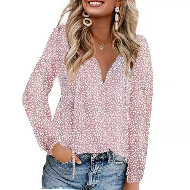  Per donna Camicia Camicia in pizzo Blusa Top eleganti Leopardo A pois Streetwear Informale Manica lunga A V Top regolari Informale Giornaliero Per eventi Lacci Stampa Nero Verde chiaro Rosa Vino Blu