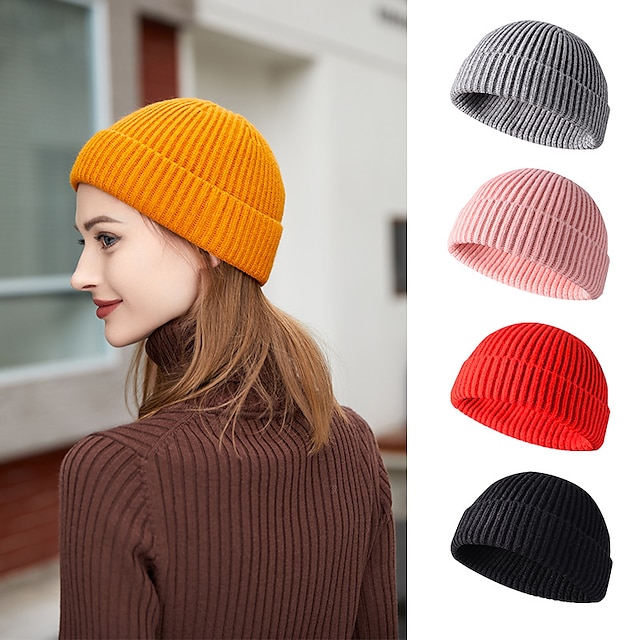 Shoes & Bags Fashion Accessories | Warm Knitting Basin Cap Unisex Biker Cap Street Wear Pumpkin Vintage Brimless Beanies Hat for