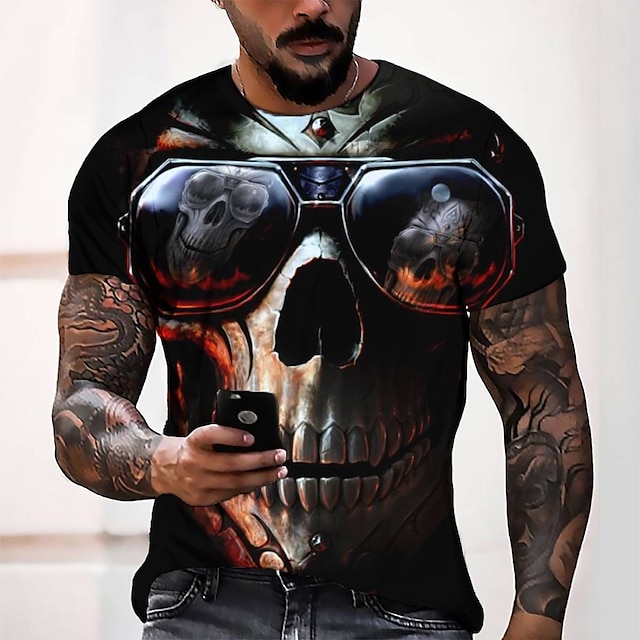  Men's Tee T shirt Tee 3D Print Graphic Patterned Round Neck Casual Daily 3D Print Short Sleeve Tops Designer Fashion Cool Comfortable Black / Summer / Summer