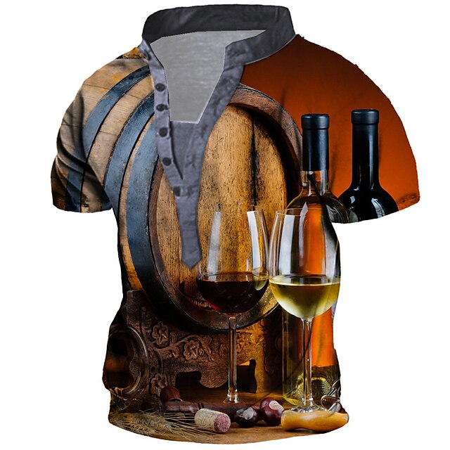 Mens Clothing Mens Tees & Tank Tops | Mens Henley Shirt Tee T shirt Tee 3D Print Graphic Wine Glass Wine bottle Plus Size Stand 