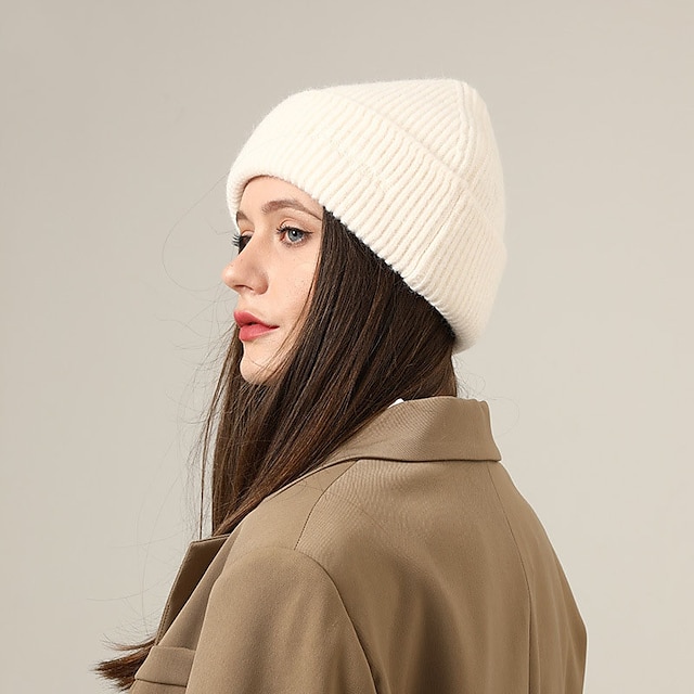 Shoes & Bags Fashion Accessories | Women Winter Knitted Hats Cuffed Dome Cap For Female Fashion Stretch Casual Solid Beanies Cap