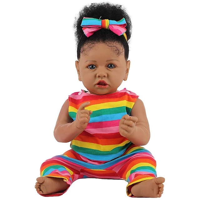  Lifelike Reborn Baby Dolls with Soft Body African American Realistic Girl Doll 22.11 Inch Best Birthday Gift Set