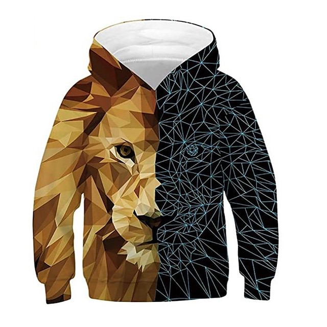 Baby & Kids Boys Clothing | Kids Boys Hoodie Long Sleeve 3D Print Lion Animal Pocket Black Children Tops Fall Spring Active Fash