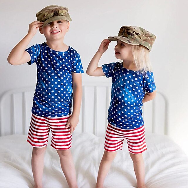 Baby & Kids Boys Clothing | Kids Unisex Boys Girls American Independence Day T-shirt & Shorts Clothing Set 2 Pieces Short Sleeve