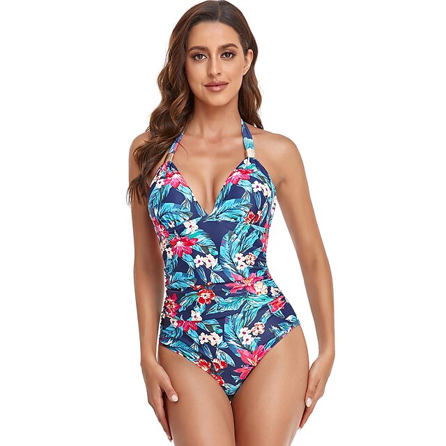 Sports & Outdoors Surfing, Diving & Snorkeling | Womens One Piece Swimsuit Backless Halter Bodysuit Bathing Suit Floral Swimwear