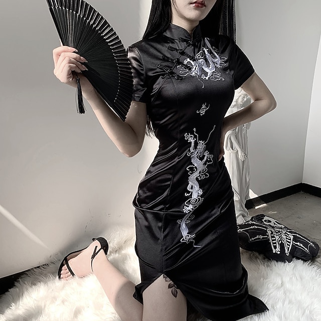  Femme Robe Cheongsam Gothique Chinois (Traditionnel Mascarade Dragon Adulte Cheongsam Soirée