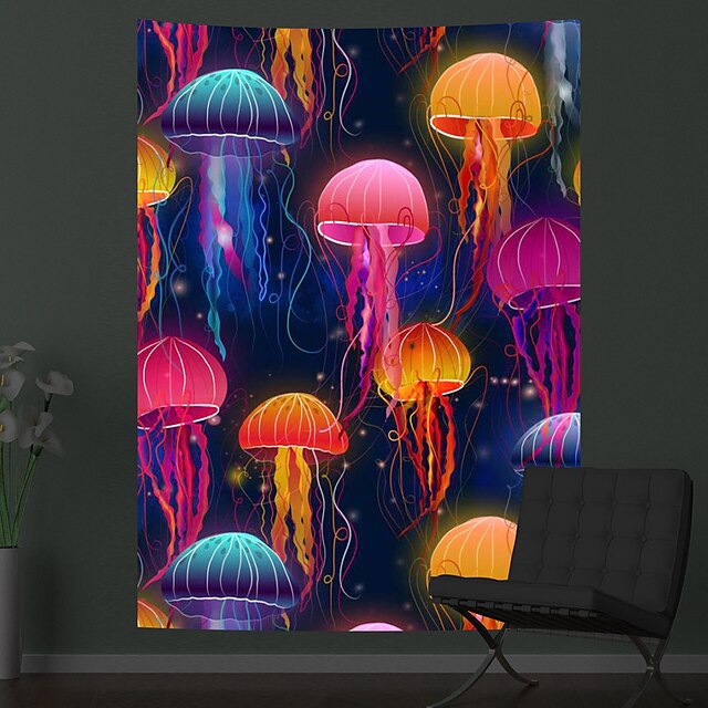 Home & Garden Home Decor | Fluorescent Tapestry Jellyfish Psychedelic Night Light Hanging Cloth Wall Hanging Live Broadcast Back