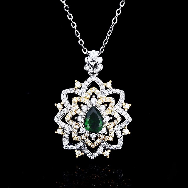 Shoes & Bags Fashion Accessories | LUCKY DOLL New Lace Two-Color Electroplating Simulation Emerald Pendant Luxury Diamond Neckla