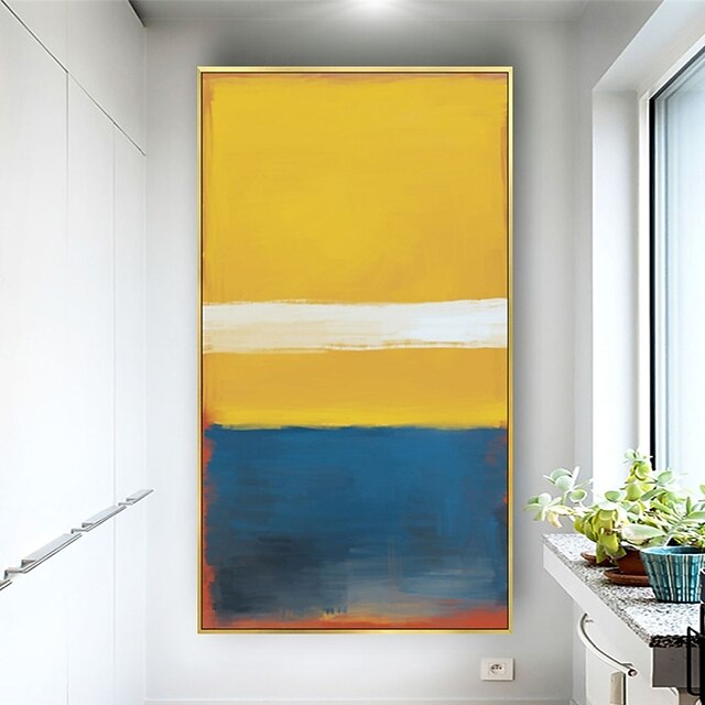 Home & Garden Wall Art | Handmade Hand Painted Oil Painting Wall Art Abstract Blue Yellow Paintings Home Decoration Decor Rolled