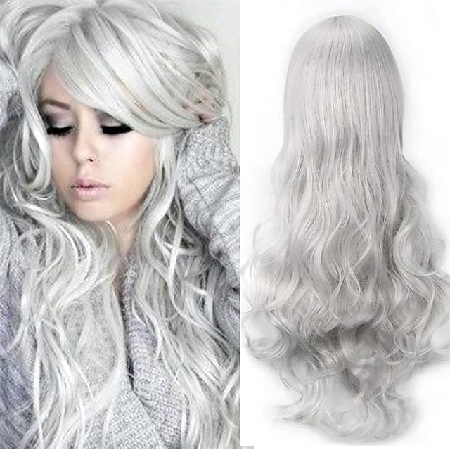 Beauty & Hair Wigs & Hair Pieces | Charming Girls Long Silver White Straight Wig Middle Part Hair Anime Cosplay Halloween Party 