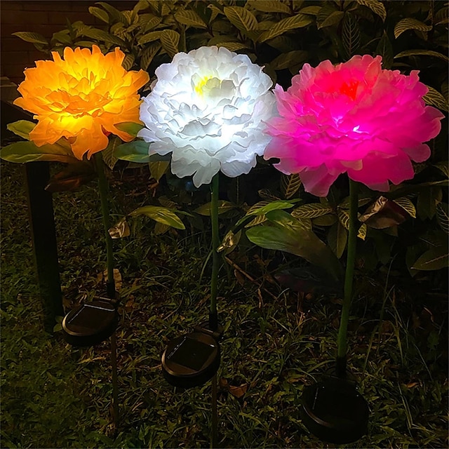  2 τμχ ηλιακά φώτα κήπου φως μονοπατιού παιώνιας αυτόματο φανάρι τεχνητού λουλουδιού για αυλή κήπου λάμπες γάμου led τοπίο φως μονοπατιού