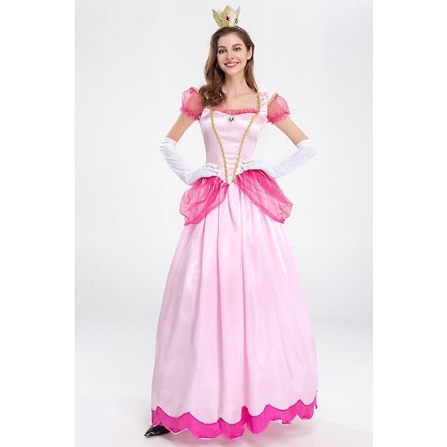  Märchen Prinzessin Peach Cosplay Kostüm Urlaubskleid Damen Film Cosplay Süß Rosa Maskerade Kleid