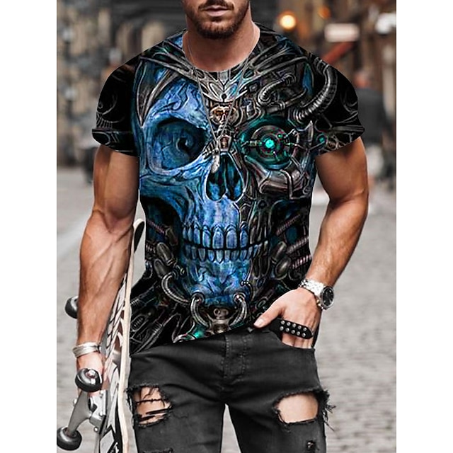  Herre Unisex Hodeskaller Grafiske trykk T skjorte halloween skjorte Kortermet T skjorte 3D-utskrift Crew-hals Skjorte Sport Designer Fritid utendørs Gate Daglig Svart Rød Blå Sommer Klær S M L XL XXL