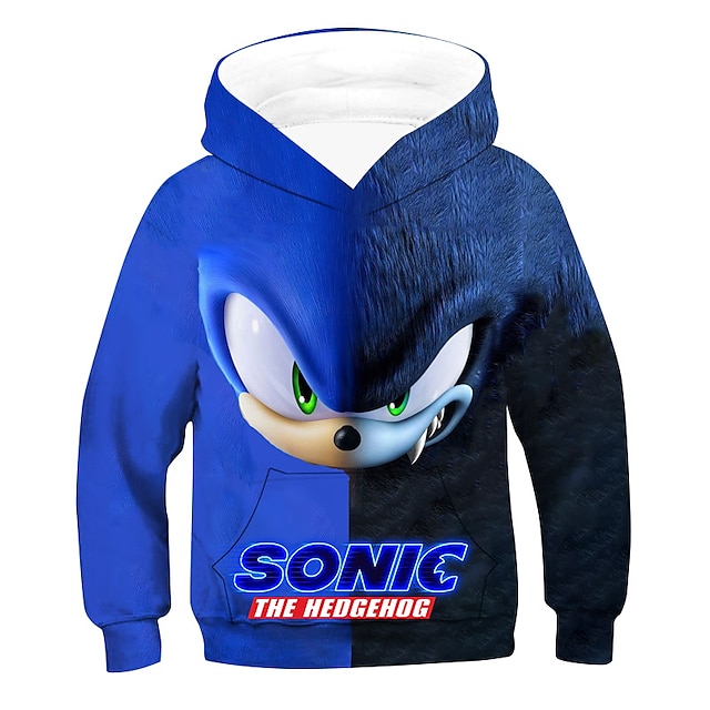 Baby & Kids Boys Clothing | Kids Boys Hoodie Sonic Long Sleeve 3D Print Graphic Patterned Pocket Green Black Blue Children Tops 