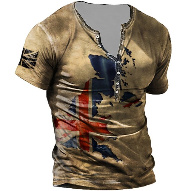 Mens Clothing Mens Tees & Tank Tops | Mens Henley Shirt Tee T shirt Tee 3D Print Graphic Patterned National Flag Plus Size Henle