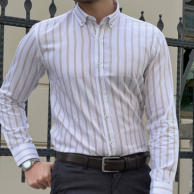 Mens Clothing Mens Shirts | Mens Shirt Striped Turndown Street Casual Button-Down Long Sleeve Tops Business Casual Fashion Breat