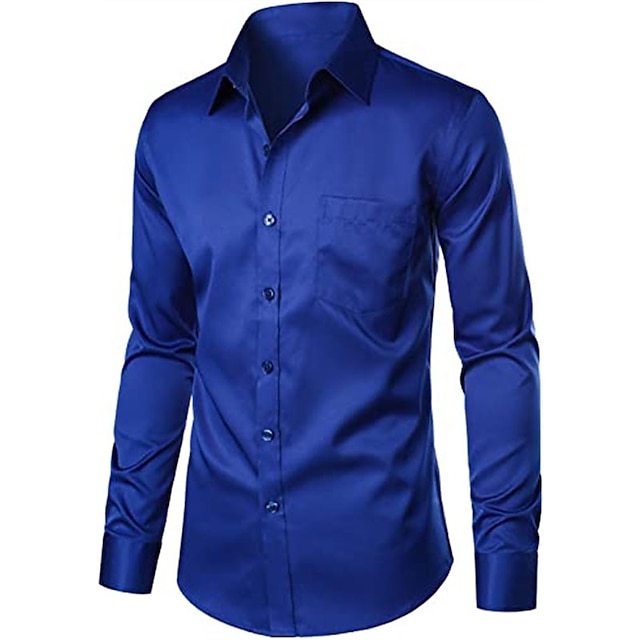 Mens Clothing Mens Shirts | Mens Shirt Solid Color Turndown Party Daily Button-Down Long Sleeve Tops Casual Fashion Comfortable 