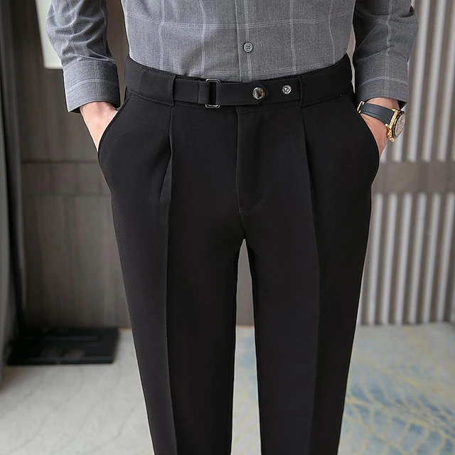 Men's Graduation Dress Pants Trousers Pleated Pants Suit Pants Pocket High Rise Solid Color Comfort Soft Business Daily Elegant Vintage Black White High Waist 7