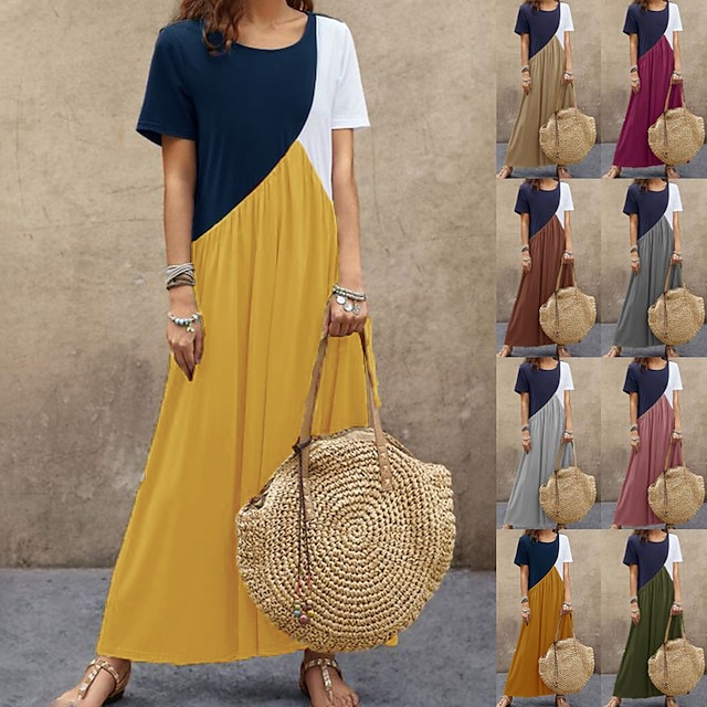  Damen-Losespleiß Basic mehrfarbig elegant& luxuriöses rundhals t-shirt ärmel normal sommer khaki rot braun gelb