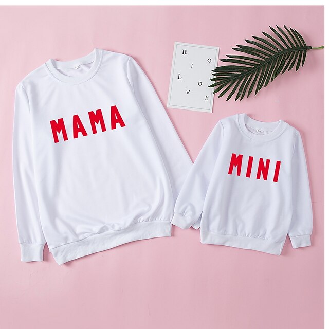 Baby & Kids Matching Outfits | Mommy and Me Sweatshirt Letter Street Print White Black Gray Long Sleeve Active Matching Outfits 