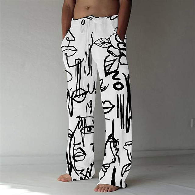  Męskie Spodnie Letnie spodnie Spodnie plażowe Elastyczna konstrukcja ze sznurkiem Przednia kieszeń Prosta noga Wzory graficzne Graffiti Komfort Miękka Codzienny Moda Designerskie Czarny Biały