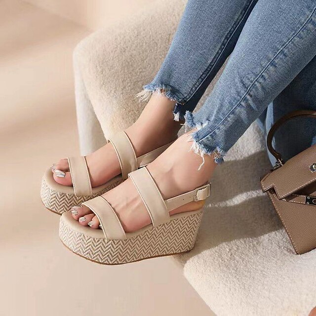 Shoes & Bags Womens Shoes | Womens Sandals Wedge Sandals Wedge Heels Plus Size Wedge Heel Round Toe Casual Preppy Minimalism Dai